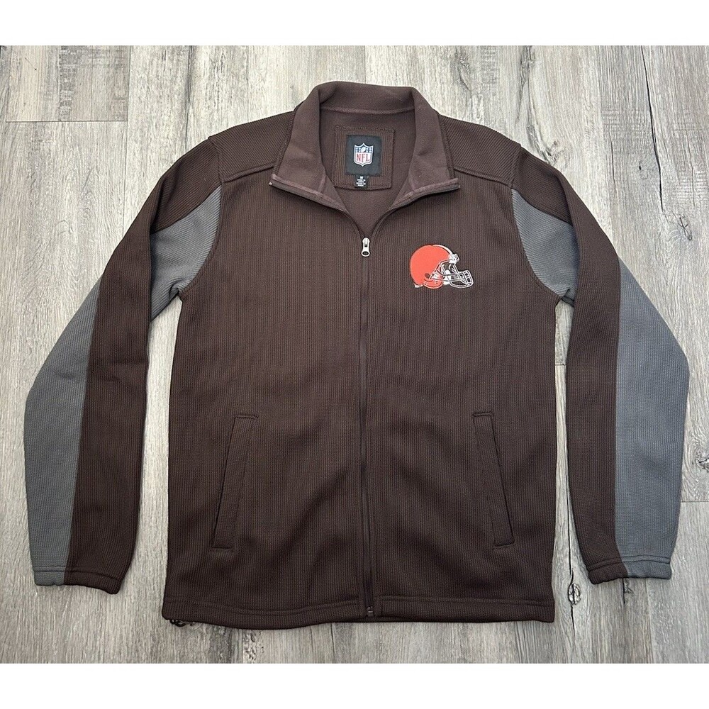 NFL Cleveland Browns Jacket Mens M Brown Waffle Knit Lined Soft Shell Football